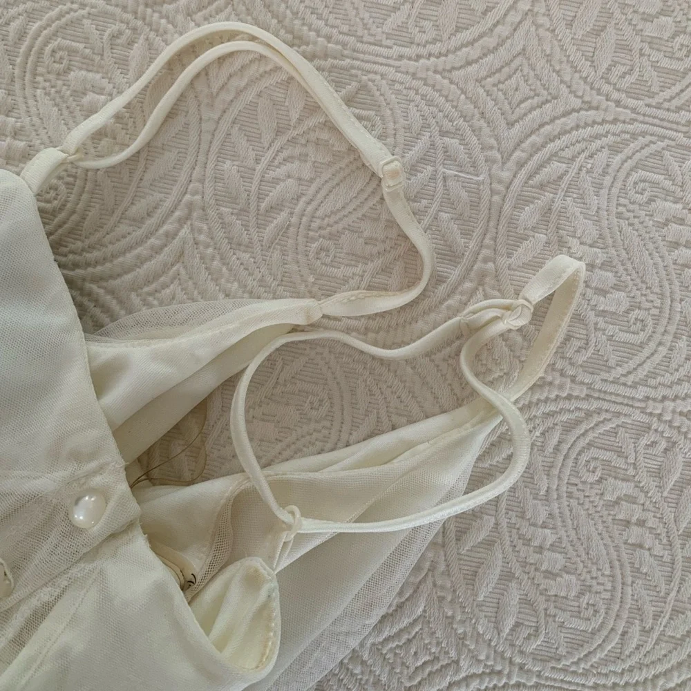 Trixxi Dress Juniors M White Cream Cut Out Back Lined Lace Adjustable Straps - Picture 6 of 16